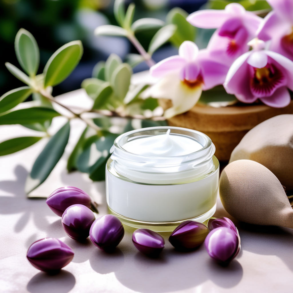 jojoba-cream-on-the-garden-table-565644658